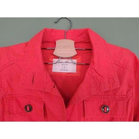 Eddie Bauer Womens Small Orange Cotton Lightweight Utility Jacket Military Coat - Picture 8 of 9
